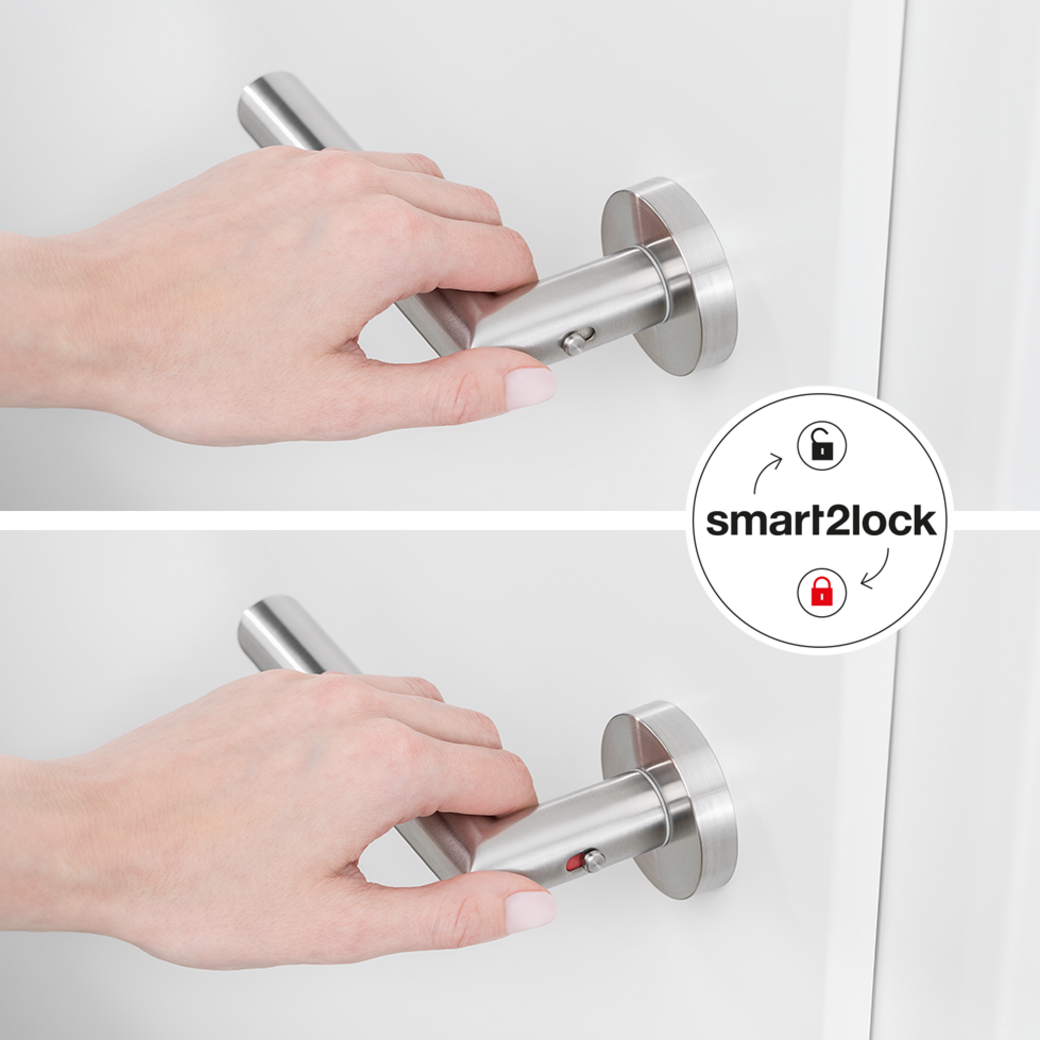 Türgriffgarnitur L-FORM PREMIUM Klipptechnik Rosetten rund smart2lock L Edelstahl matt