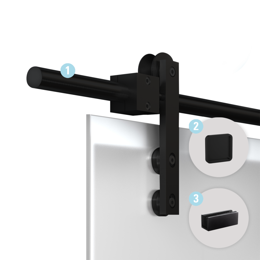 Schiebetürsystem GALAXY PREMIUM BLACK Wandmontage/Glastür, Holztür 2m 1-flg. Schwarz FLEX QUATTRO 