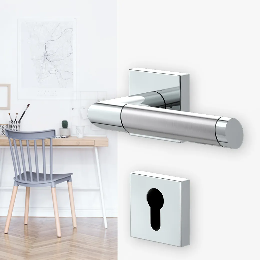 Schlüsselrosettenpaar eckig Profilzylinder Klipptechnik Edelstahl poliert