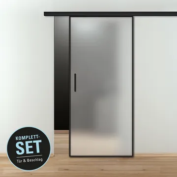 Glasschiebetür-Komplett-Set JUBIDOOR LOFTLINE BLACK, Sicherheitsglas ESG