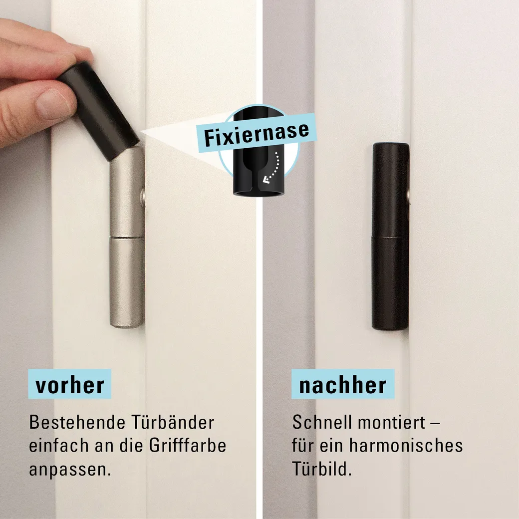 Türgriffgarnitur L-FORM PREMIUM Black Panther Klipptechnik Rosetten rund WC Schwarz PVD inkl. Bandhülsen