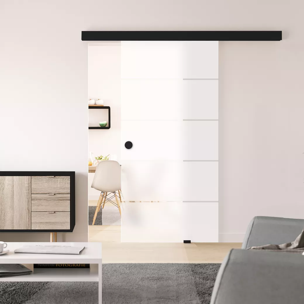 Schiebetürsystem JUBIDOOR PREMIUM Wandmontage/Glastür 1,9m 1-flügelig Schwarz CIRCLE