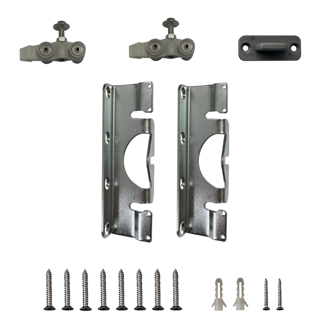 Umbau-Set Schiebetürsystem auf Holztür LINEA 40 Laufwagen, Adapter, Bodenführung