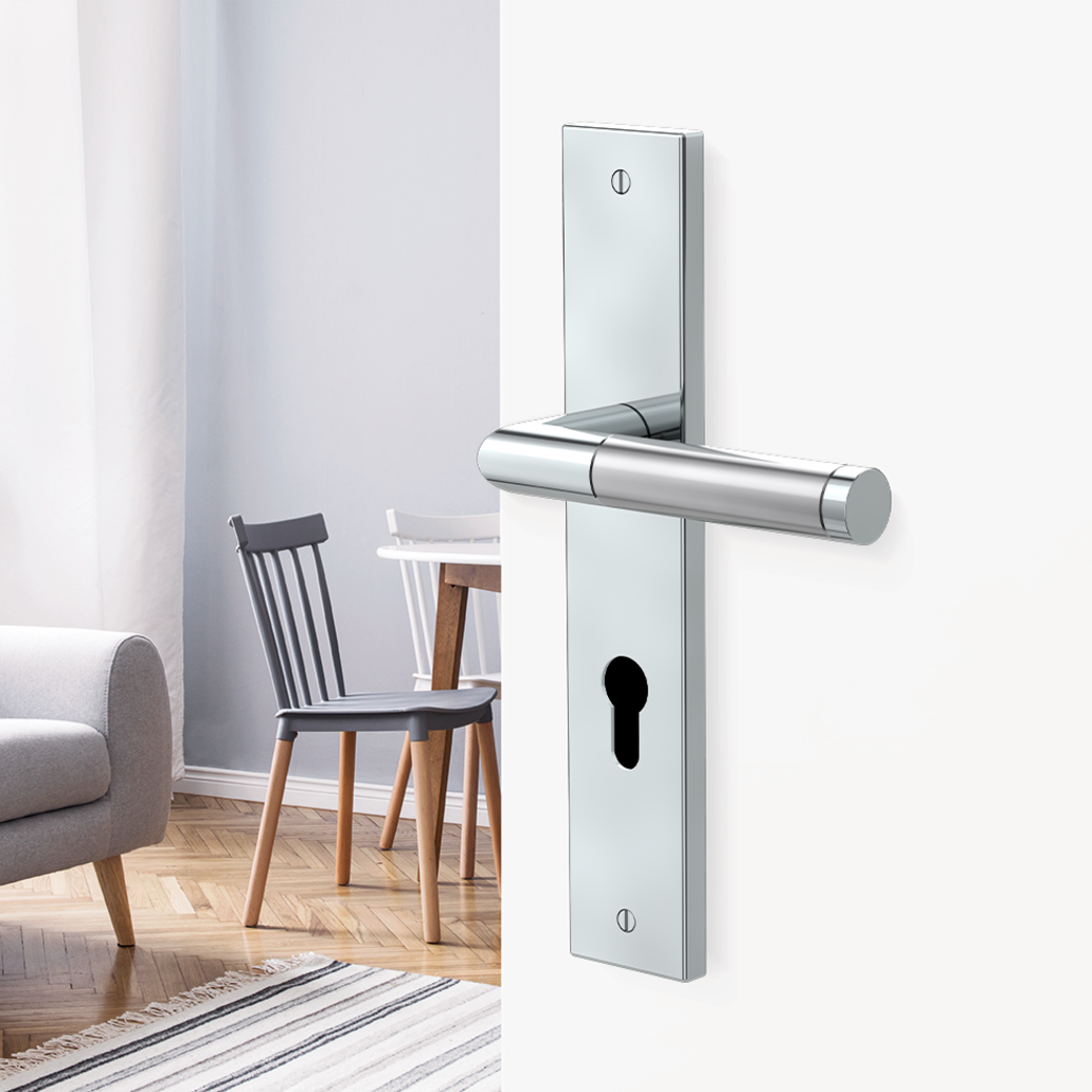 Türgriffgarnitur LOUISIANA Deko-Schraube Langschild eckig Profilzylinder Edelstahl poliert-matt