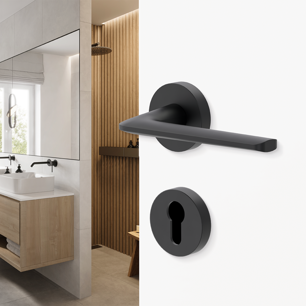 Türgriffgarnitur ROSWELL Klipptechnik Rosetten rund Profilzylinder Schwarz