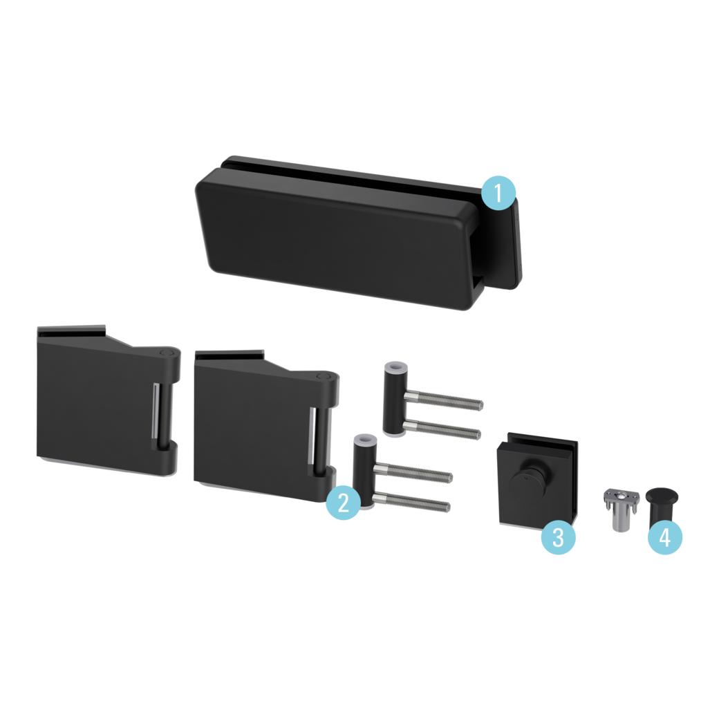 Gegenkasten Set STYLE PREMIUM inkl. Türschnäpper, Feststeller,  3tlg. Bänder Schwarz