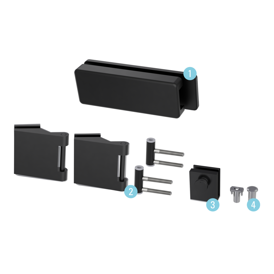 Gegenkasten Set STYLE PREMIUM inkl. Türschnäpper, Feststeller,  3tlg. Bänder Schwarz
