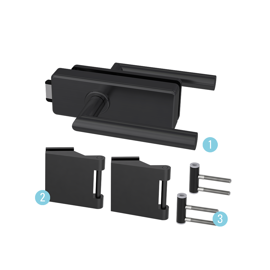 Glastürbeschlagset STYLE PREMIUM unverschließbar Flüster 3-tlg. Bänder L-FORM schwarz Schwarz