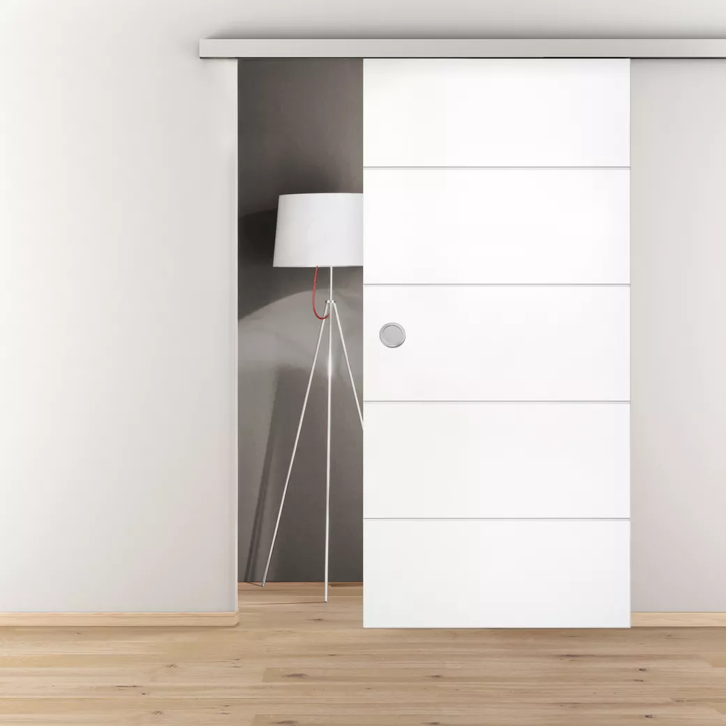 Holzschiebetür 4 LINIEN weiß blickdicht Wabenaufbau inkl. Nut 935x2058x39mm Weiß