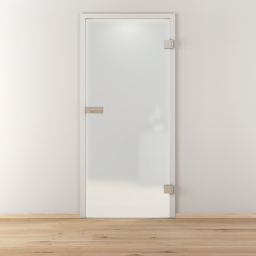 Ambientebild in Wohnraumsituation illustriert die Diamond Doors Glasdrehtür VSG MATTIERT 603 in der Ausführung VSG BASIC GREEN matt