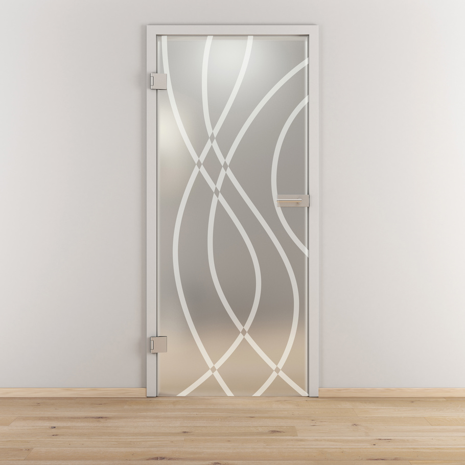 Ambientebild in Wohnraumsituation illustriert die Diamond Doors Glasdrehtür DD 541 in der Ausführung ESG BASIC GREEN matt