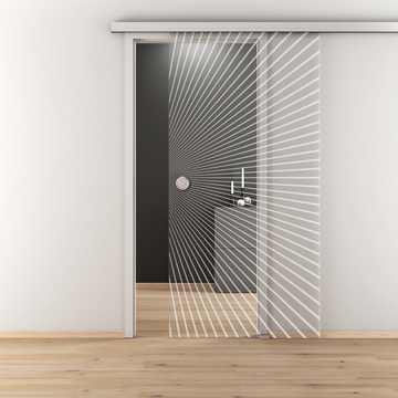 Ambientebild in Wohnraumsituation illustriert die Diamond Doors Glasschiebetür DD 612 in der Ausführung ESG BASIC GREEN klar