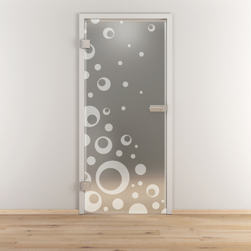 Ambientebild in Wohnraumsituation illustriert die Diamond Doors Glasdrehtür DD 506 in der Ausführung ESG BASIC GREEN matt
