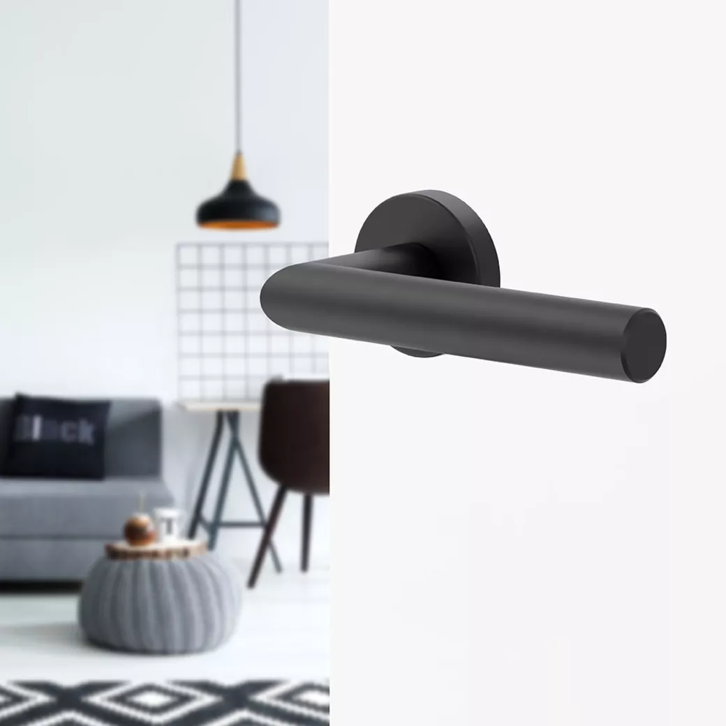 Türgriffgarnitur L-FORM PREMIUM Klipptechnik Rosetten rund smart2lock L schwarz