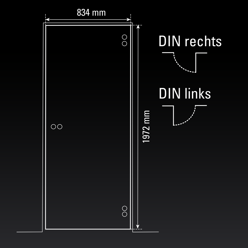 Glasdrehtür MAGIC GREY SATIN ESG GREY klar 834x1972x8mm Studio/Office DIN L/R