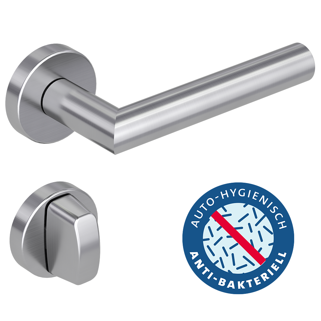Türgriffgarnitur L-FORM PREMIUM Klipptechnik GK3 Rosetten rund WC Edelstahl matt