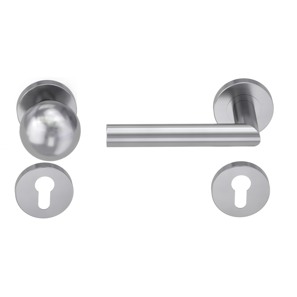 Wechselgarnitur L-FORM Klipptechnik Rosetten rund Knopf R4 Edelstahl matt L