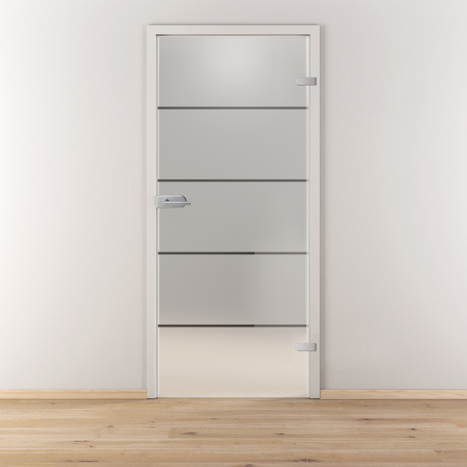 Ambientebild in Wohnraumsituation illustriert die Diamond Doors Glasdrehtür JUBIDOOR 6.0 in der Ausführung ESG BASIC GREEN matt