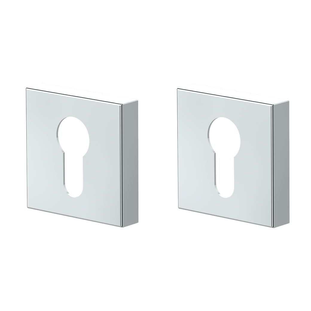 Schlüsselrosettenpaar eckig Profilzylinder Klipptechnik Edelstahl poliert