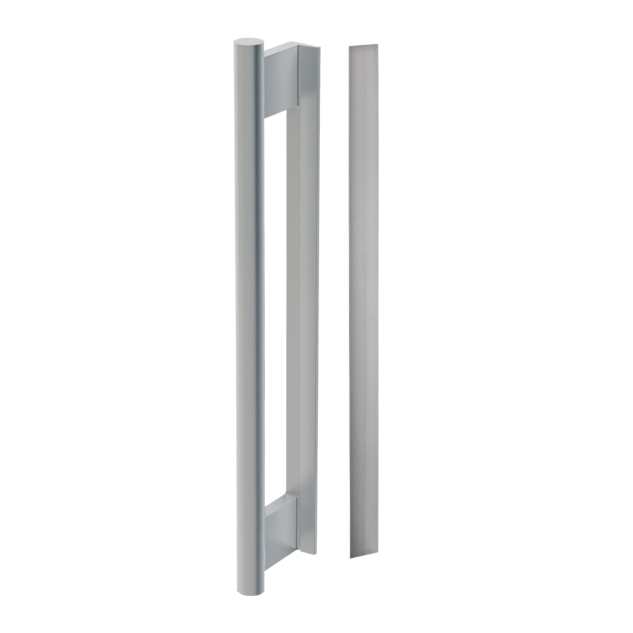 Freigestelltes Produktbild im idealen Blickwinkel fotografiert zeigt die Diamond Doors Griffstange mit -leiste GS_49016 in der Version Edelstahl matt, Klebetechnik
