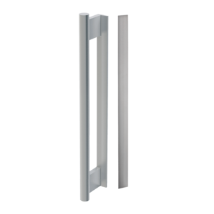 Freigestelltes Produktbild im idealen Blickwinkel fotografiert zeigt die Diamond Doors Griffstange mit -leiste GS_49016 in der Version Edelstahl matt, Klebetechnik