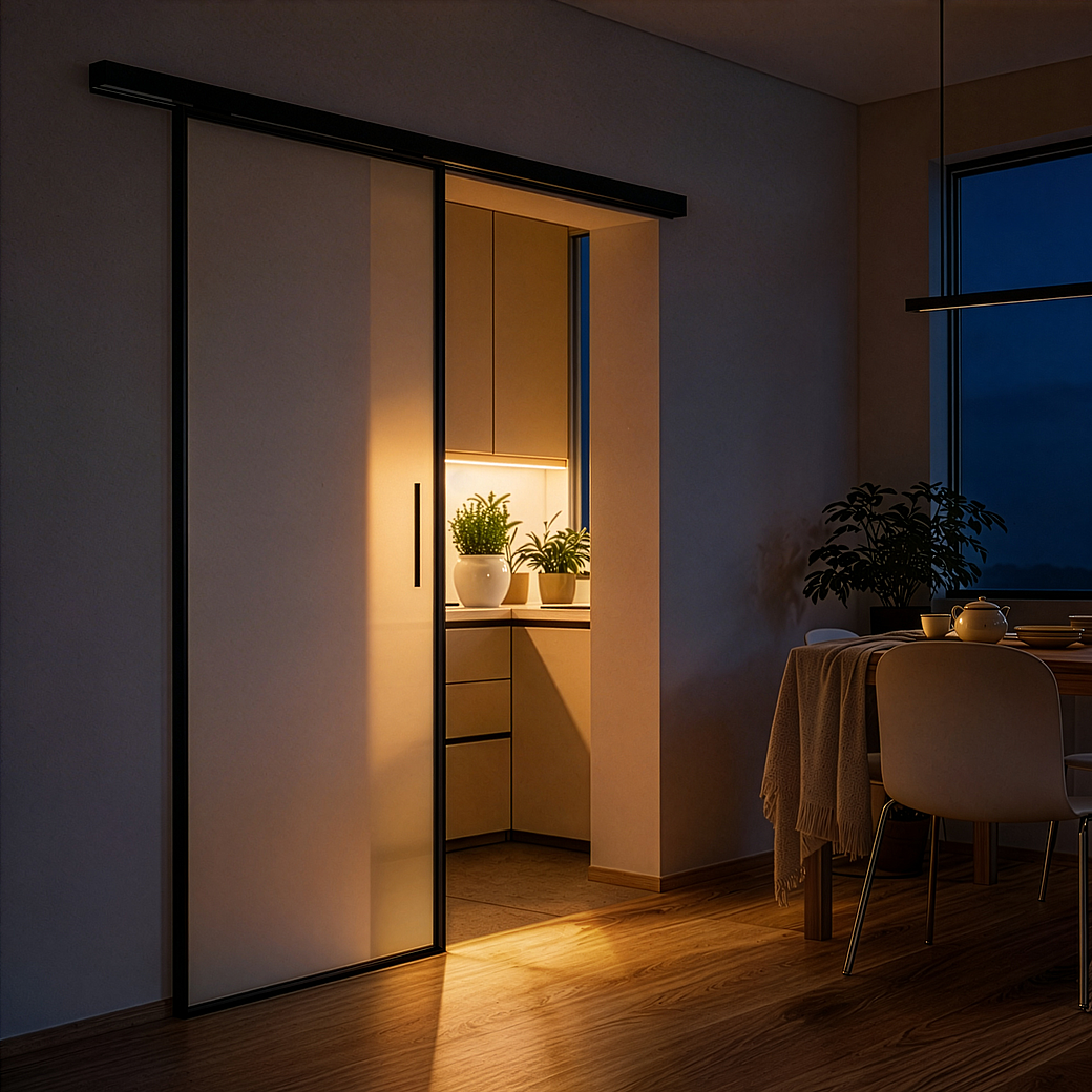 Schiebetür-Set JUBIDOOR LOFTLINE BLACK inkl. Griffstange Glas teilmattiert 935x2058 Wandmontage