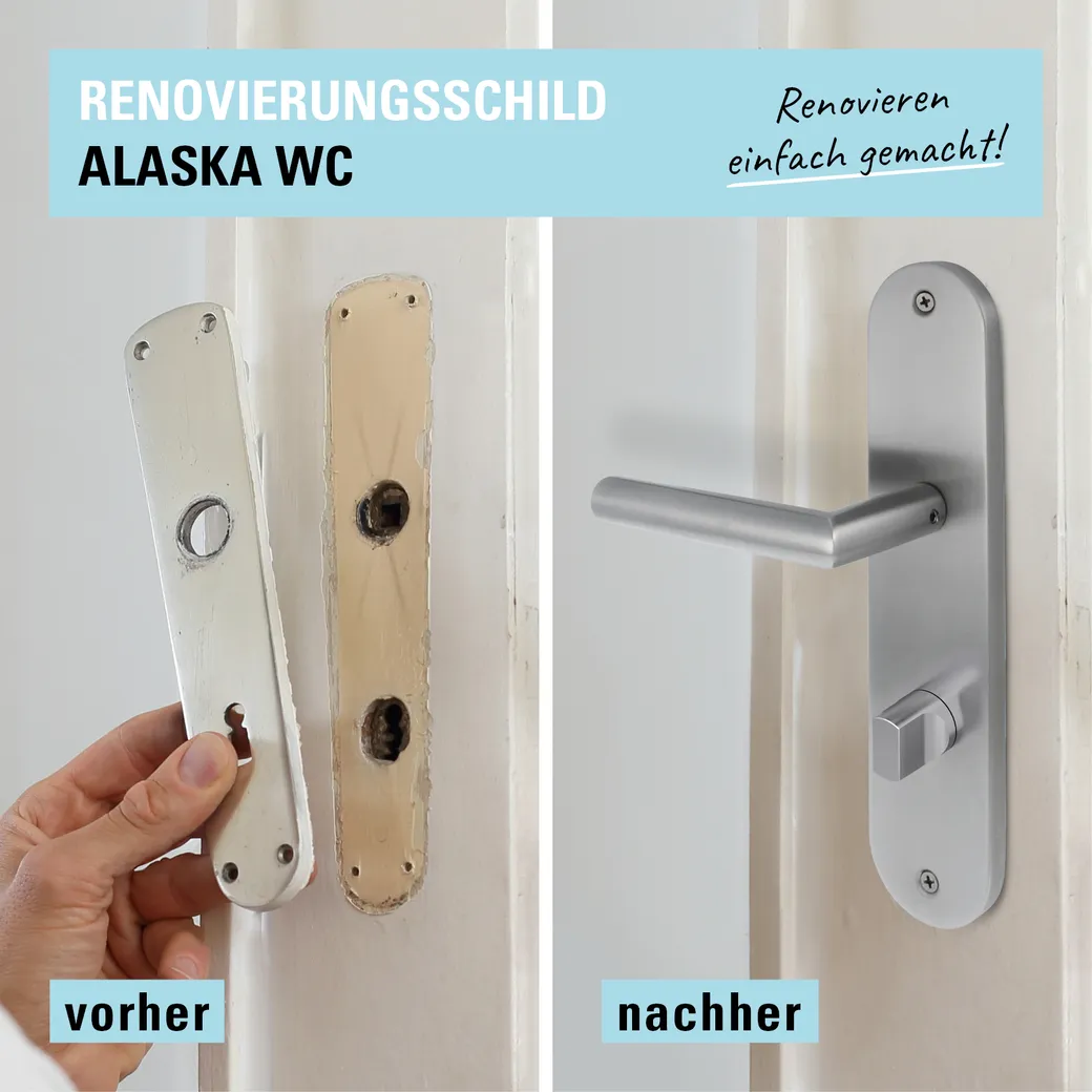 Türgriffgarnitur ALASKA Deko-Schraube Langschild rund WC Edelstahl matt