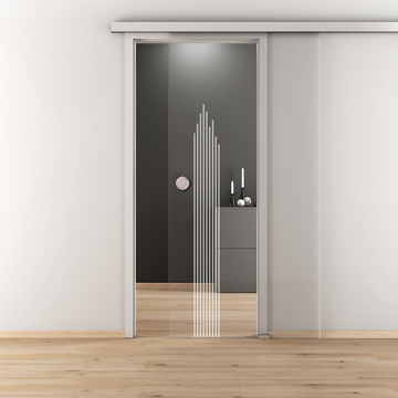 Ambientebild in Wohnraumsituation illustriert die Diamond Doors Glasschiebetür DD 597 in der Ausführung ESG BASIC GREEN klar