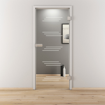 Ambientebild in Wohnraumsituation illustriert die Diamond Doors Glasdrehtür DD 591 in der Ausführung ESG BASIC GREEN klar