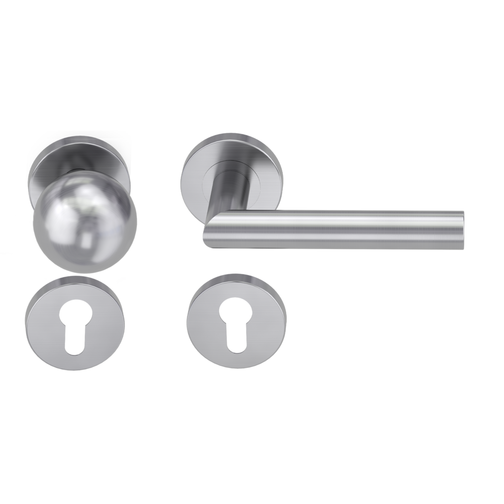 Wechselgarnitur L-FORM Klipptechnik Rosetten rund Knopf R4 Edelstahl matt R