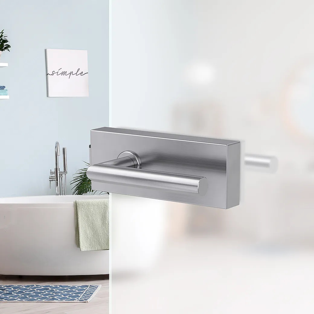 Glastürbeschlagset STYLE PREMIUM unverschließbar Flüster 3-tlg. Bänder L-FORM Edelstahl-Optik matt