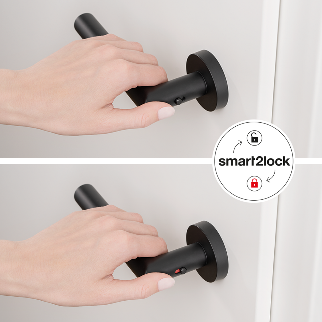 Türgriffgarnitur L-FORM PREMIUM Klipptechnik Rosetten rund smart2lock L schwarz