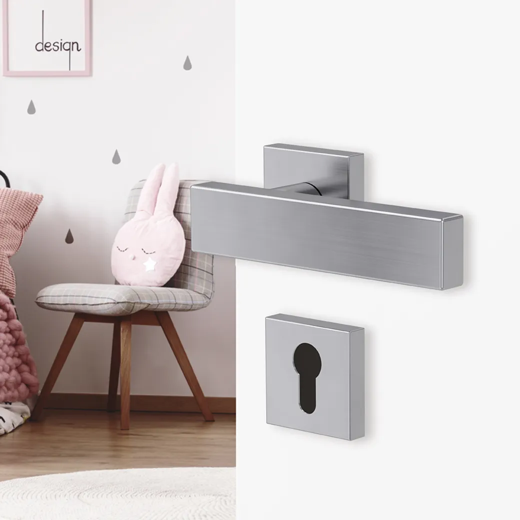 Türgriffgarnitur Lancaster Klipptechnik Rosetten eckig Profilzylinder Edelstahl matt