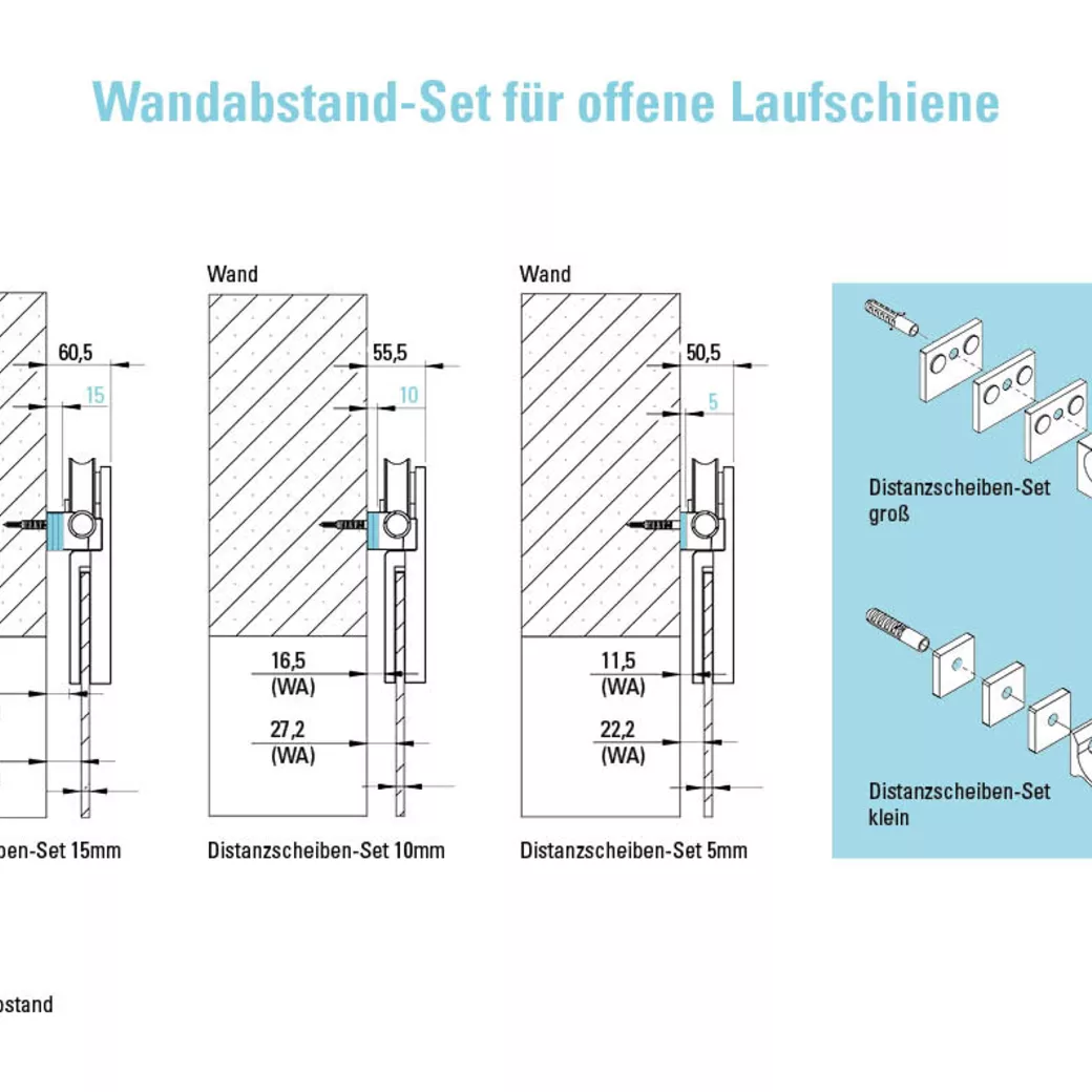 Wandabstand-Set GALAXY 1-flügelig Distanzscheibenset Edelstahl matt