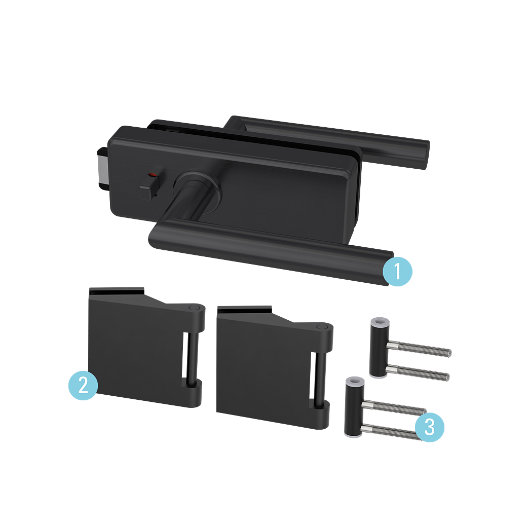 Glastürbeschlagset STYLE PREMIUM WC Flüster 3-tlg. Bänder L-FORM schwarz Schwarz